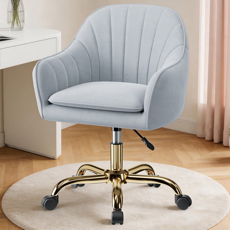 Office Desk Chair with Padded, Velvet Vanity Chair with Back and Wheels, Comfy H