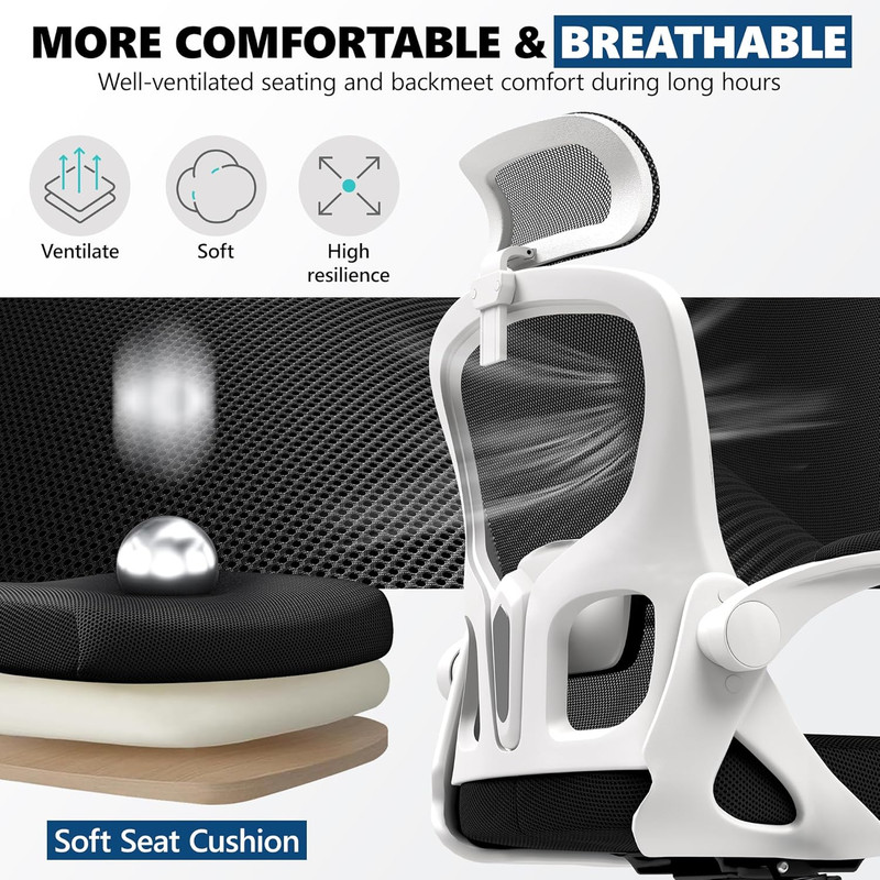 Ergonomic Mesh Office Chair with Adjustable Headrest & Lumbar Support - White gallery