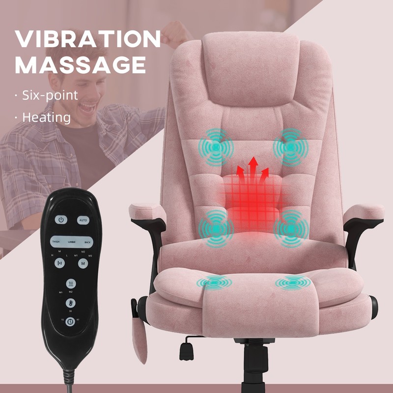 Massage Office Chair with 6 Points Heat Velvet Executive Office Chair Pink gallery