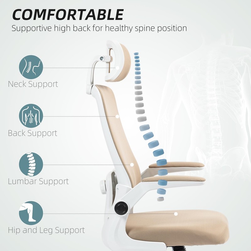 Office Chair, High Back Desk Chair with Flip-up Armrest, Rotatable Headrest, ... gallery