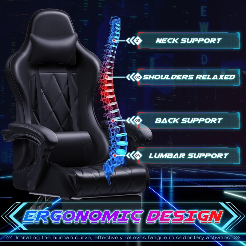 Shahoo Gaming Chair with Footrest and Massage Lumbar Support, Computer Game Chai gallery