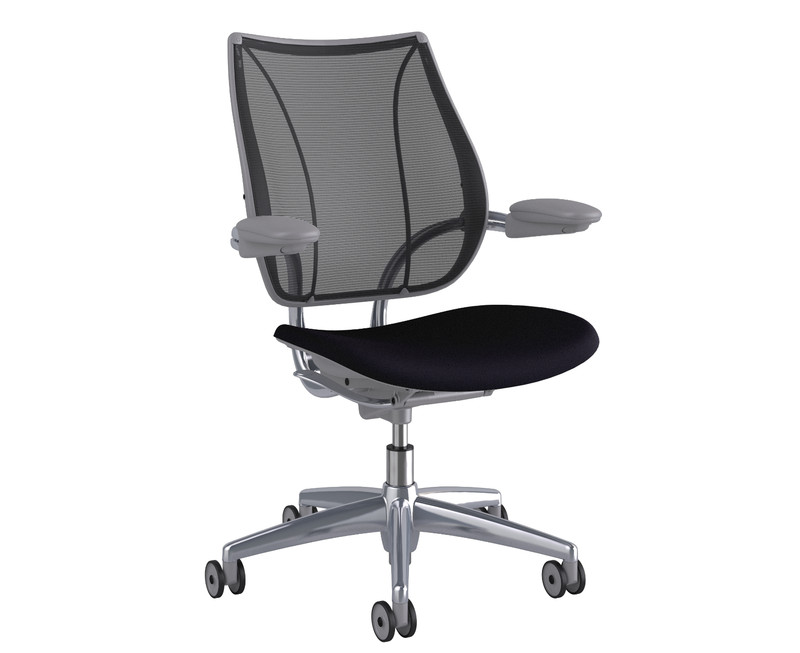 Open Box Humanscale Liberty Office Desk Chair – Aluminum Frame Black Fabric Seat