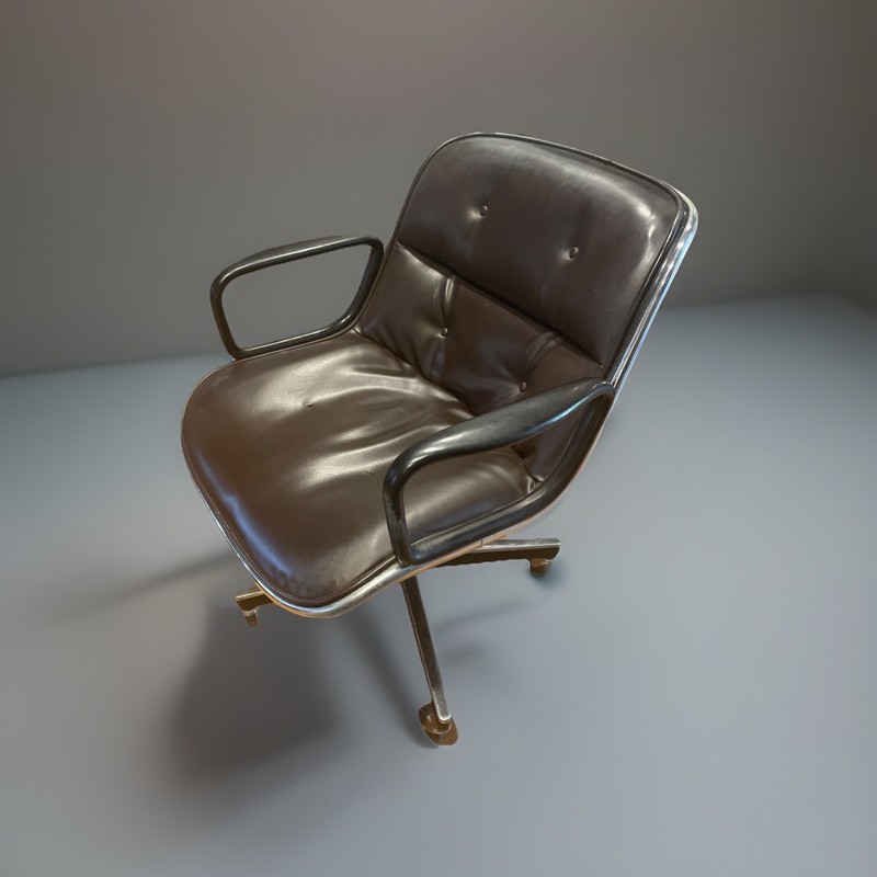 Vintage Brown Leather Chair by Charles Pollock for Knoll. Good condition.