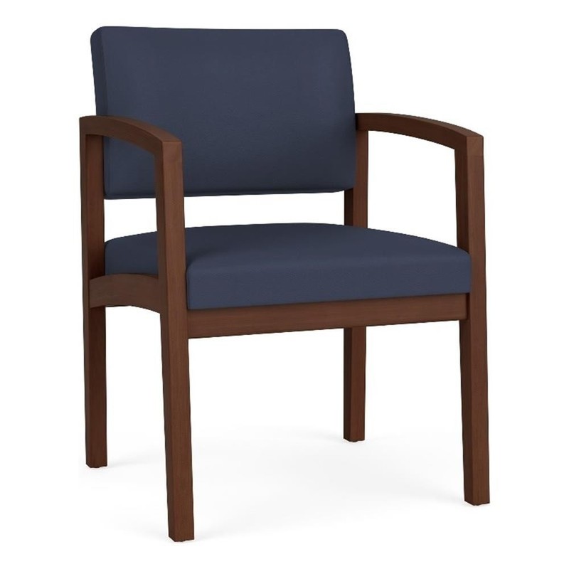 Maklaine Reception Waiting Room Healthcare Guest Chair in Walnut Wood / Blue