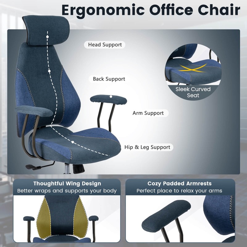 Ergonomic Office Chair w/2D Headrest, Rocking Backrest & Wheels, Gaming Chair gallery