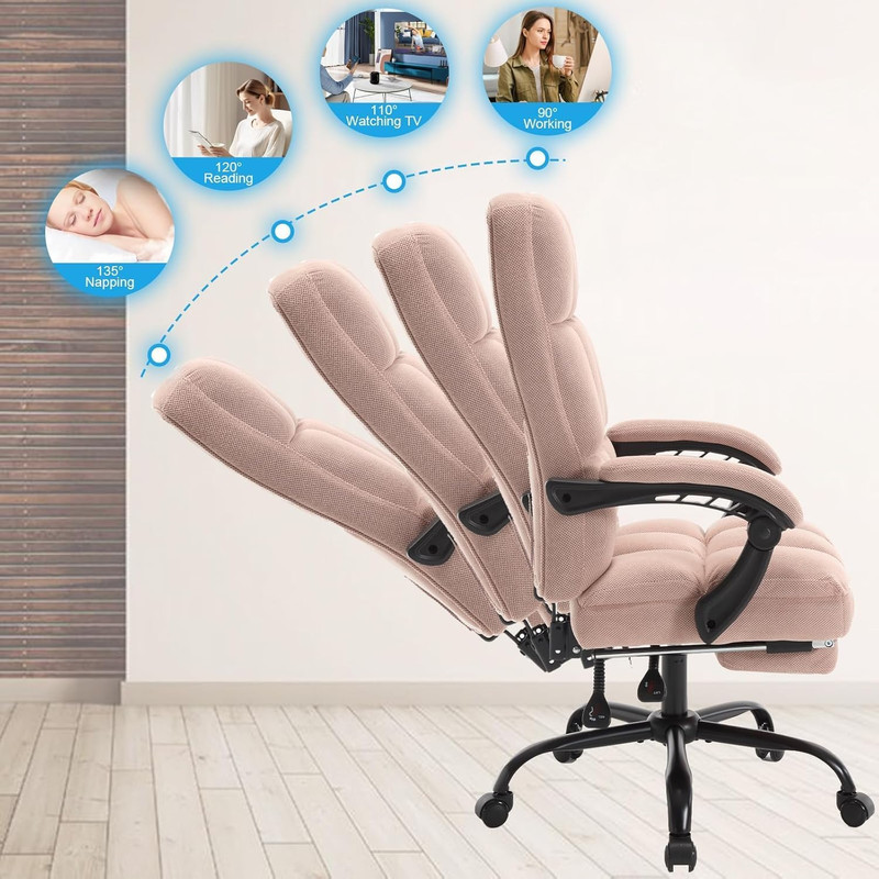 Erogonomic Reclining Office Chair with Footrest, High Back Fabric Cute Comfortab gallery