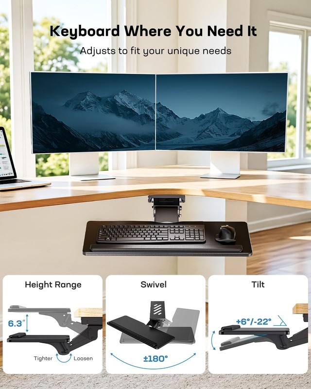 Adjustable Under Desk Keyboard Tray Ergonomic Mouse Holder Smooth Sliding 25x10 gallery