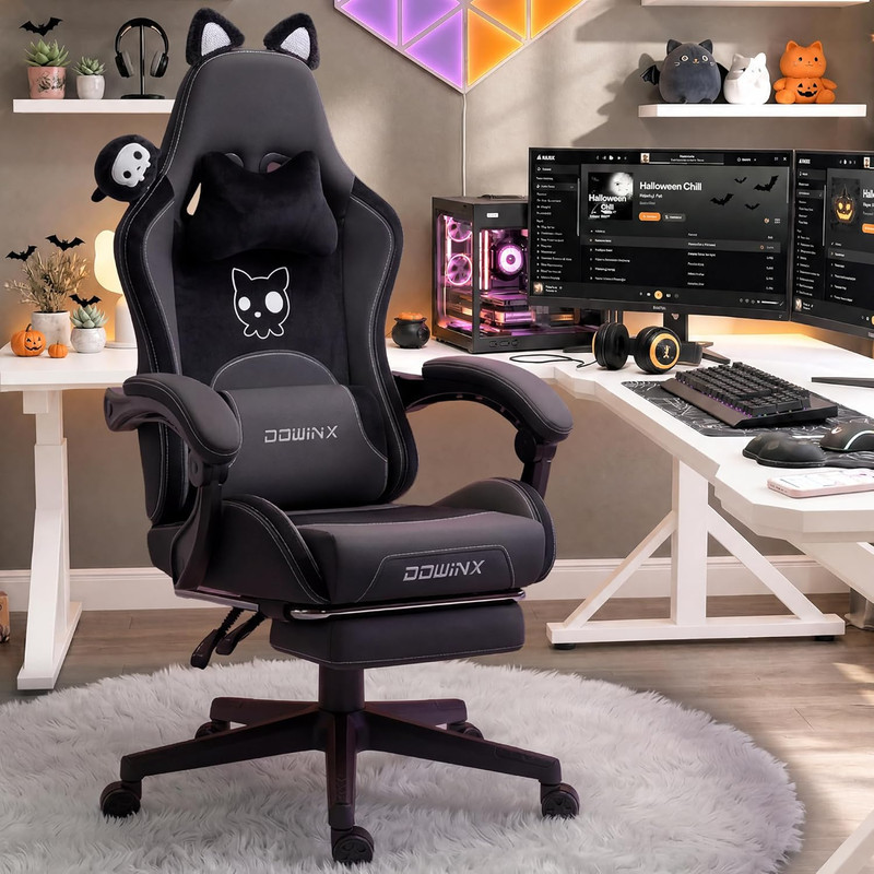 Dowinx Gaming Chair with Cat Ears and Massage Lumbar Support, Ergonomic Computer
