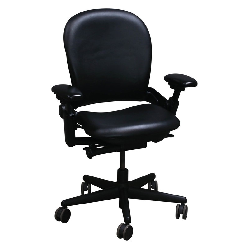 Steelcase Leap V1 Office Chair Satin Black PU Leather Black Frame Adjustable