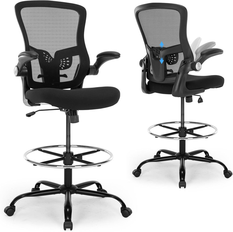 Drafting Chair, Ergonomic Tall Office Chair with Lumbar Support Standing Desk St