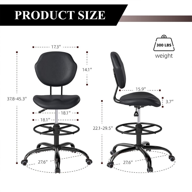 Ergonomic Drafting Chair with Back Support Tall Desk Rolling Stool Footrest gallery