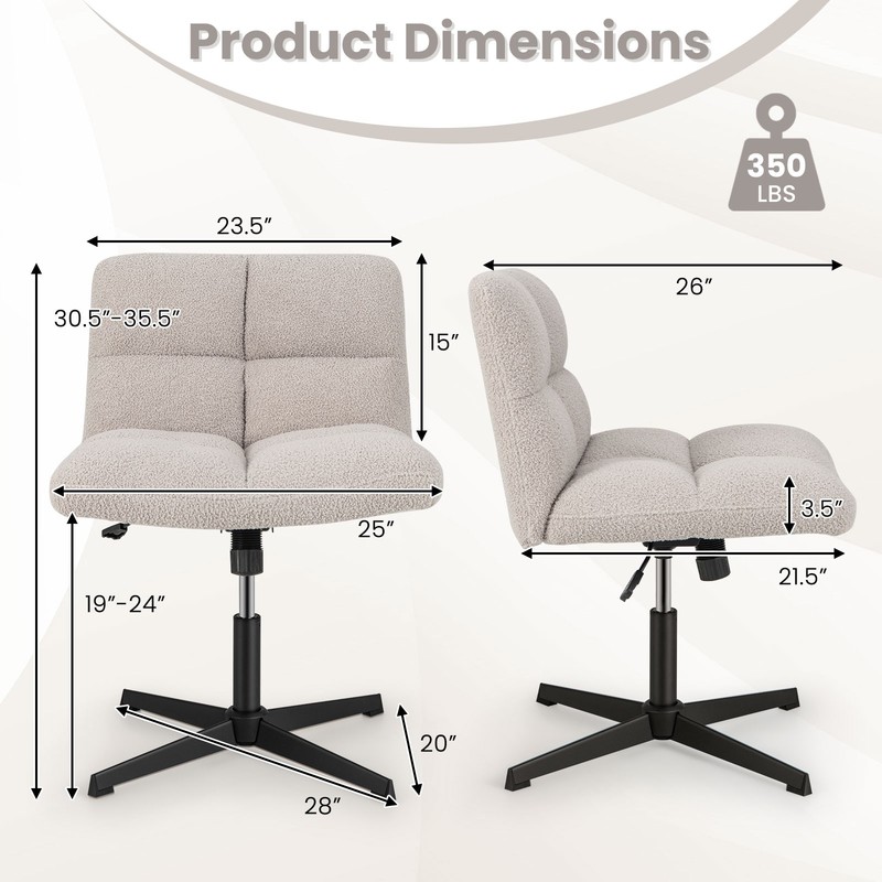 Armless Office Desk Chair Modern Swivel Vanity Chair with Wide Seat Grey gallery