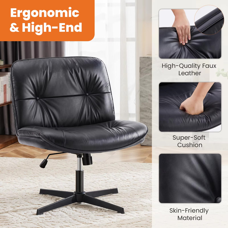 PU Leather Cross Legged Office Chair, Armless Desk Chair, Adjustable Swivel Base gallery