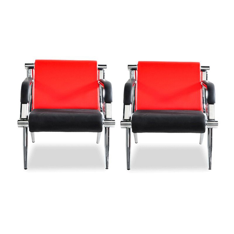 Red Waiting Room Sofa Chairs w/ PU Leather Office Metal Reception Sofa Set of 2 gallery