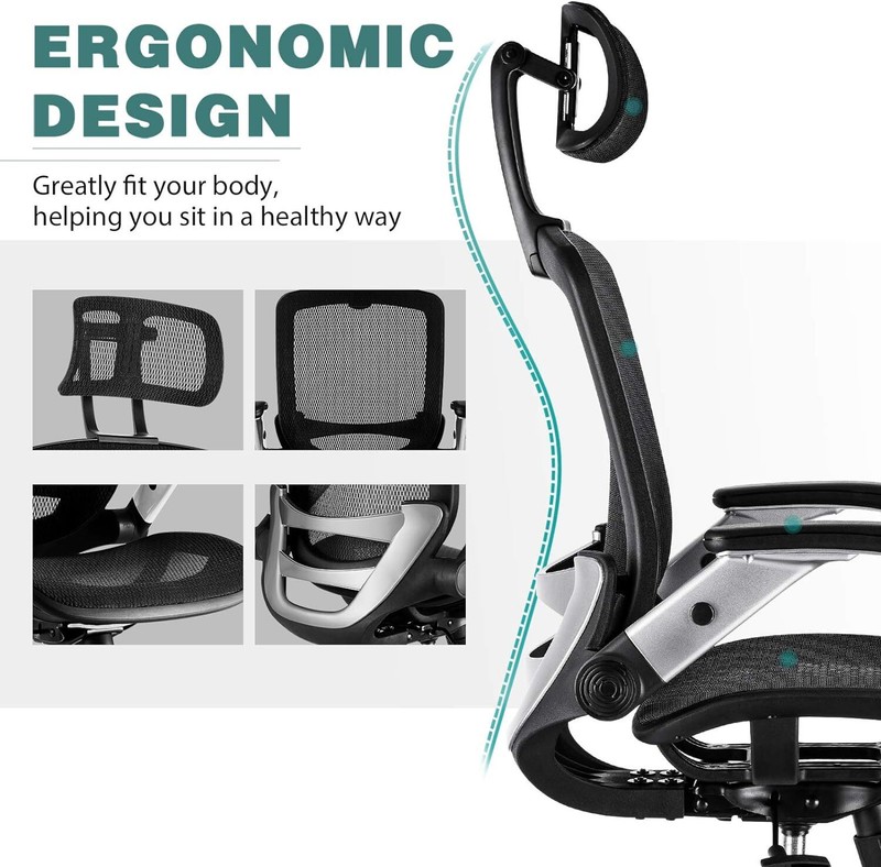 Ergonomic Mesh Office Chair Adjustable Headrest Flip-Up Arms Computer Task Chair gallery