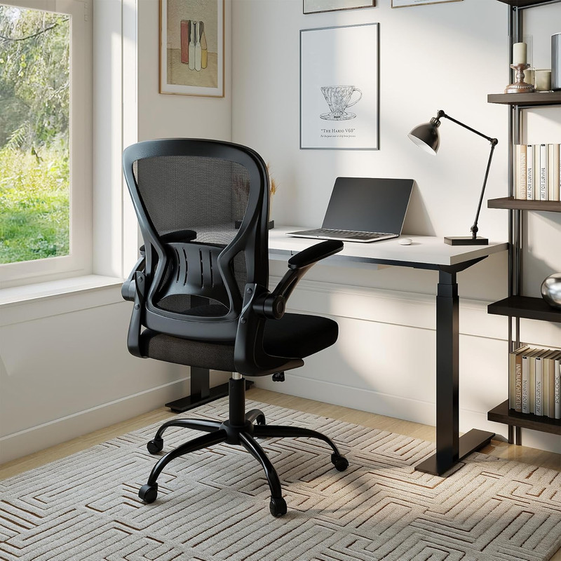 Mesh Office Chair, Ergonomic Home Office Desk Chairs with Flip-Up Arms and Lumba