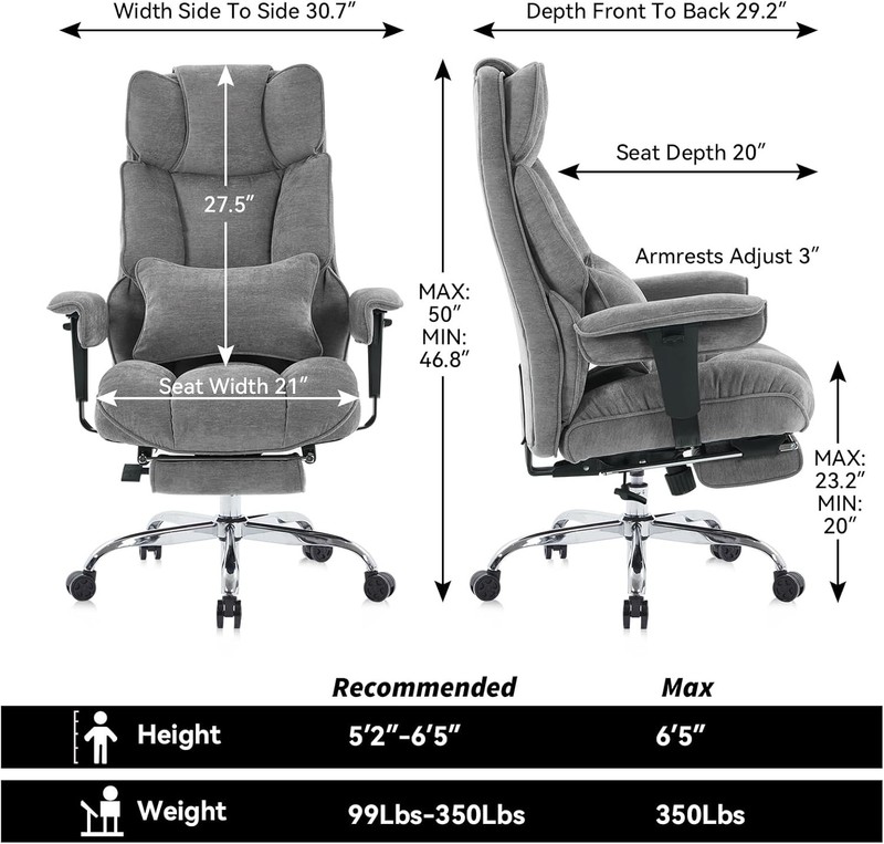 Efomao Executive Office Chair Fabric Foot Rest Big and Tall gallery