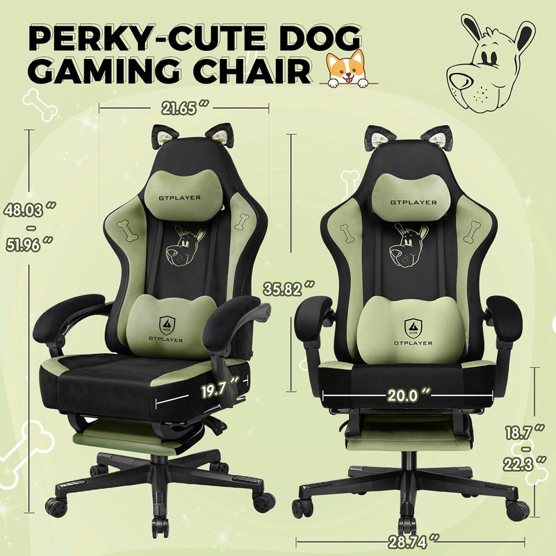 Cute Cat Ear Gaming Chair with Dog Embroidery & Memory Foam Support gallery