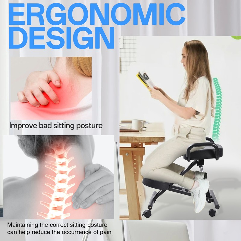 Ergonomic Kneeling Chair Adjustable Stool Upright Back Posture Home Office gallery