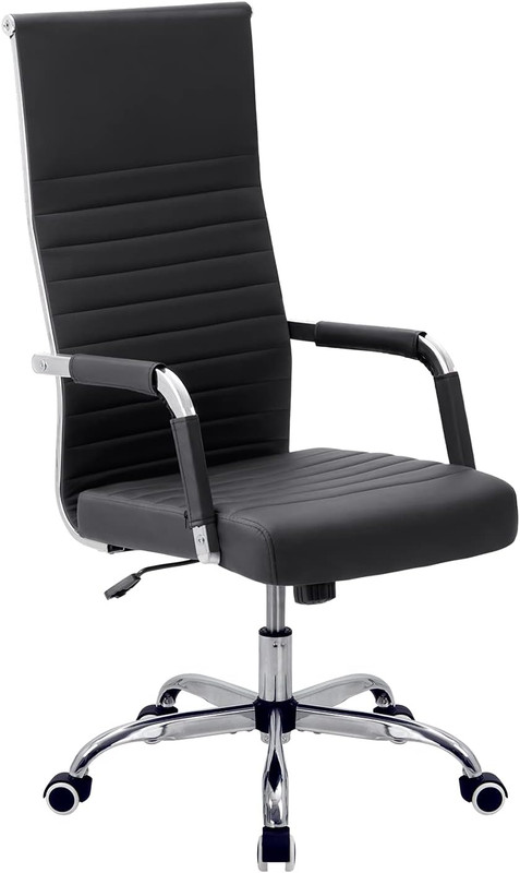 Ribbed Office Chair High Back PU Leather Executive Conference Chair Adjustable S