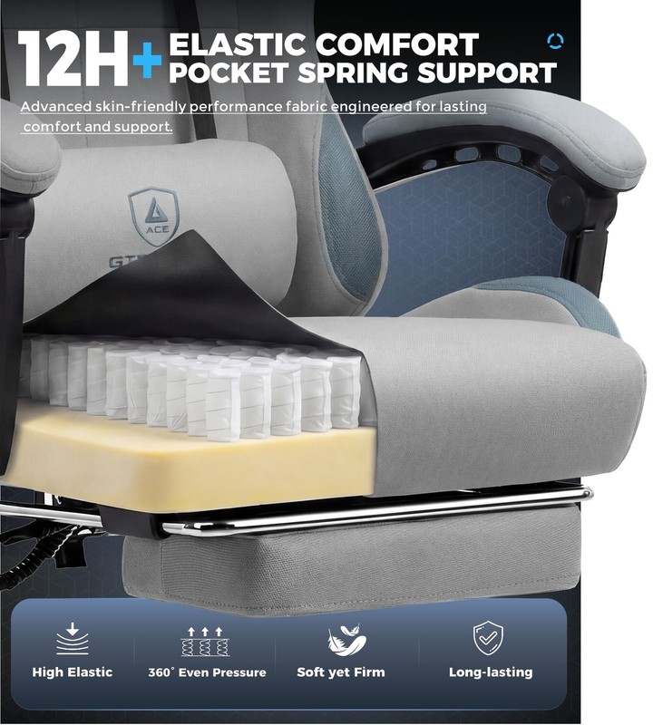 Gaming Chair Fabric with Pocket Spring Cushion,Computer Office Chair with Lum... gallery