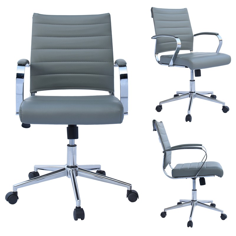 Low Back Ribbed Leather Adjustable Cushion Office Chair Computer Desk Seat
