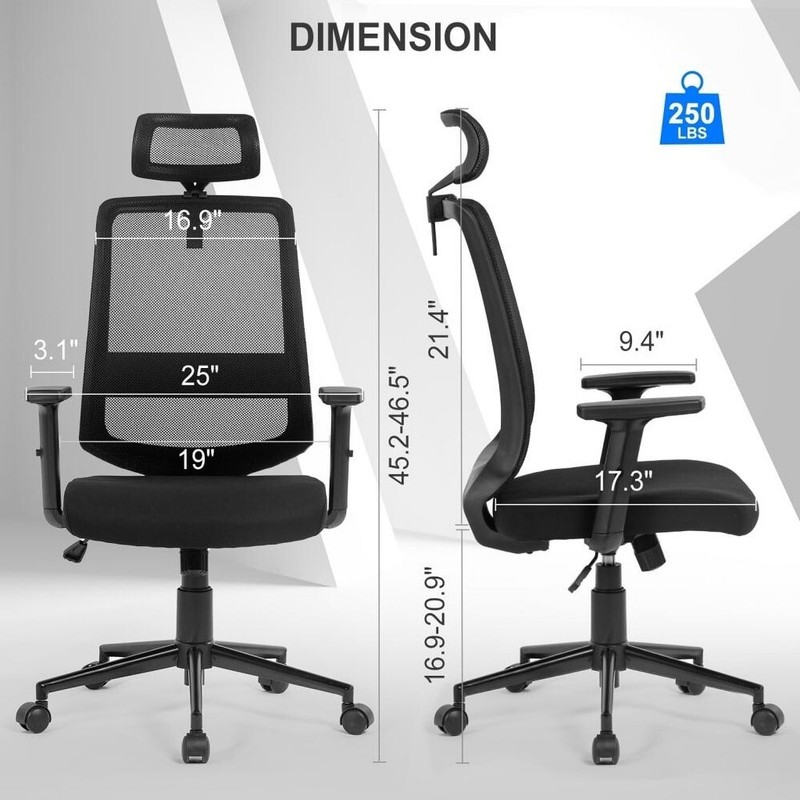 High-Back Ergonomic Office Chair with Adjustable Headrest & Arm Gray Desk Chair gallery