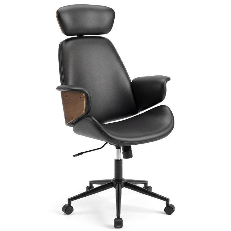 Ergonomic Office Chair w/Headrest, Adjustable Height, Faux Leather & Metal Base