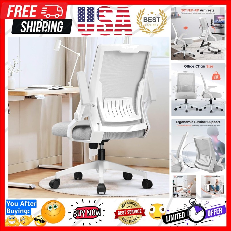 Ergonomic Office Chair with Flip-up Armrests Executive Computer Chair for Hom…
