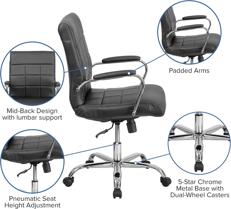 Stylish Black Vinyl Mid-Back Swivel Desk Chair with Adjustable Height and Armres gallery