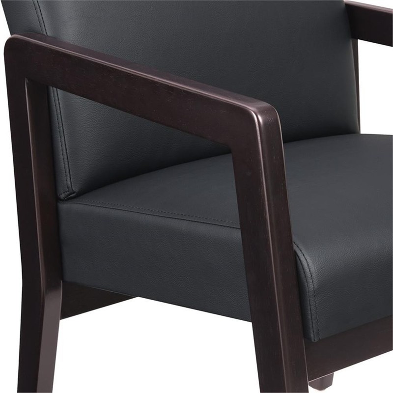 Scranton & Co Black Faux Leather Visitor Chair with Espresso Wood Finish gallery