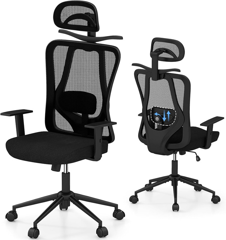 Ergonomic Mesh Office Chair with 3D Headrest & Lumbar Support for Home Office