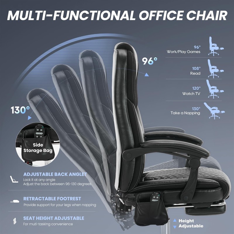 Massage Office Chair with 3-Level Heat and Footrest – 20-Min Easy Assembly, 3... gallery