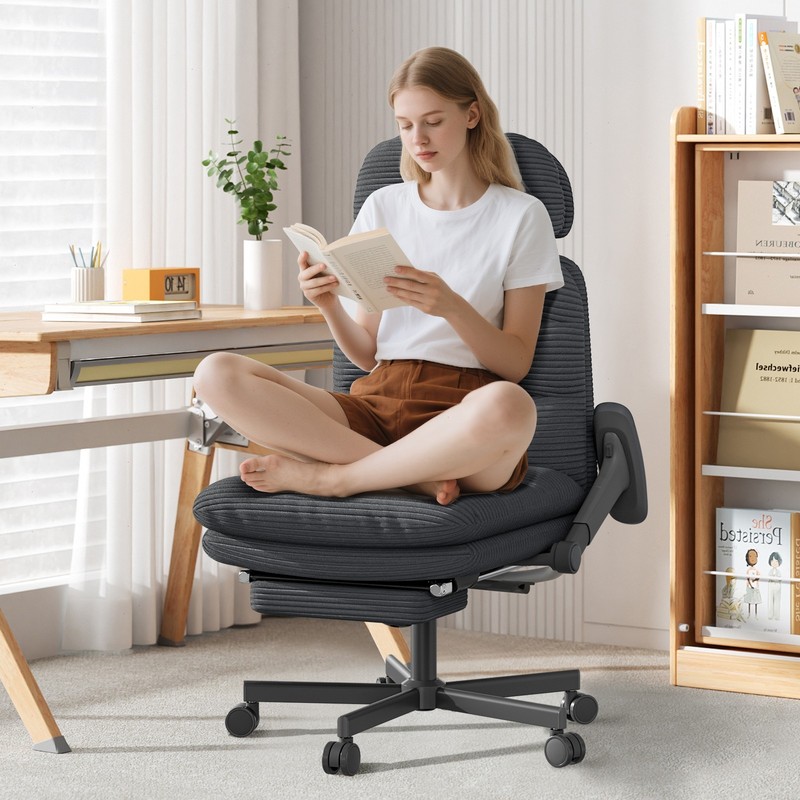 Criss Cross Office Chair G800 Plus Flip Up Arms Corduroy with Foot Rest Pillow gallery
