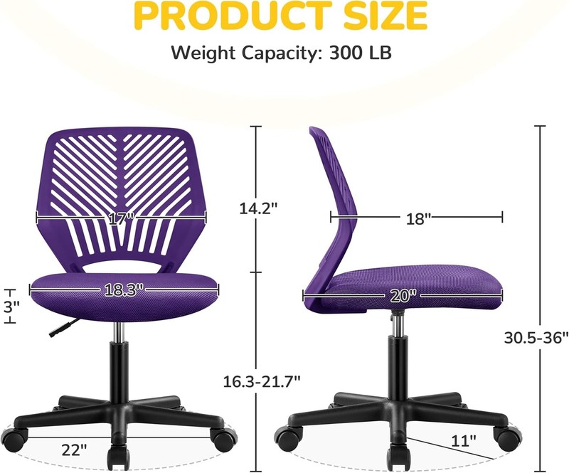 Students Cute Desk Chair Low-Back Armless Study Chair w/Lumbar Support gallery