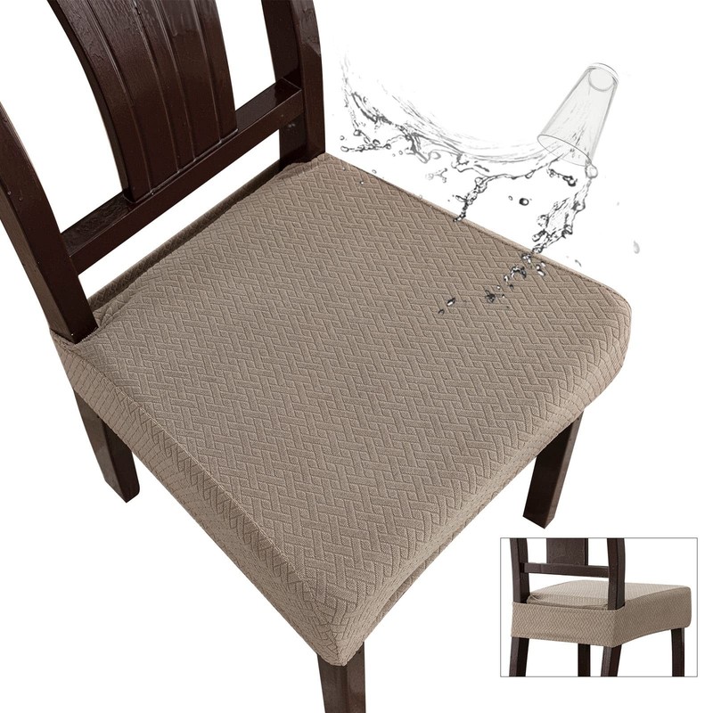 Genina Waterproof Seat Covers for Dining Room Chair 4 PCS-Rear-covered, Taupe