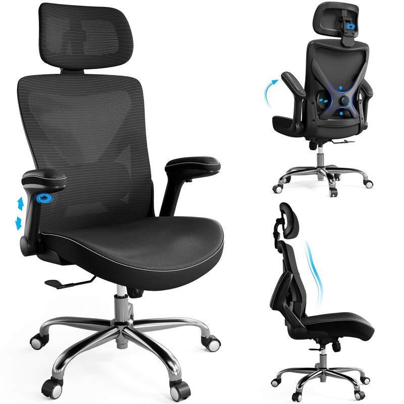 Ergonomic Office Chair-Computer X-Shaped Chair Mesh PU Leather with Adjustabl…