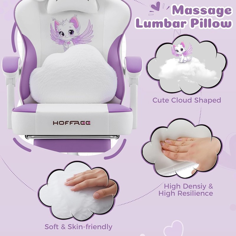 Gaming Chair with Cat Ears and Cloud Massage Lumbar Ergonomic Cute Computer Chai gallery