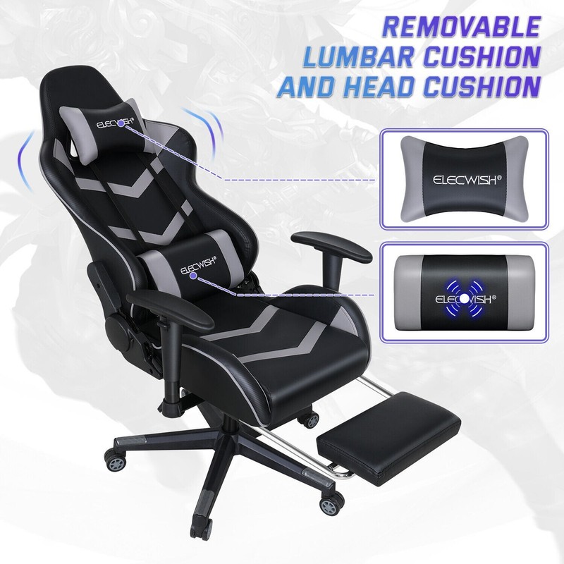 Computer Gaming Chair Ergonomic Massage Office Chair w/ Lumbar Support Footrest