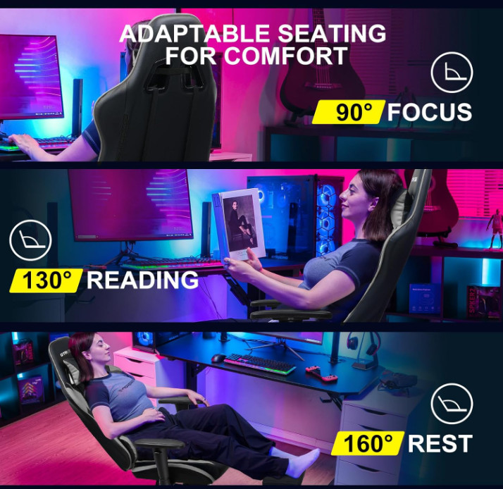 GTRACING Gaming Chair w/ Footrest, Height Adjust, Headrest & Lumbar Support gallery