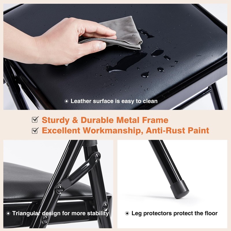 Sweetcrispy Folding Chair 4 Pack, Leather Padded 4 Black gallery