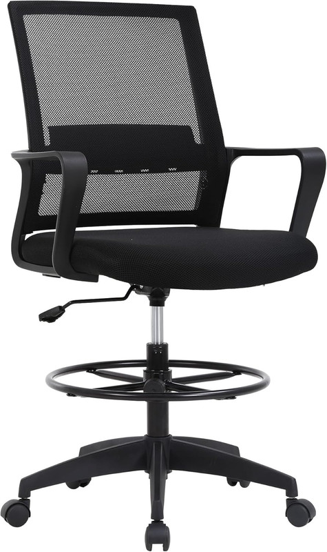 Drafting Chair Tall Office Chair Adjustable Swivel Rolling Mesh Height with Lumb