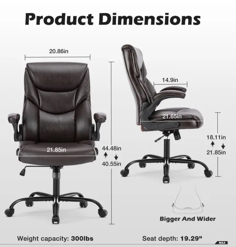 Ergonomic Home Office Chair, Leather Computer Gaming Chair with Armrests, Adjust gallery