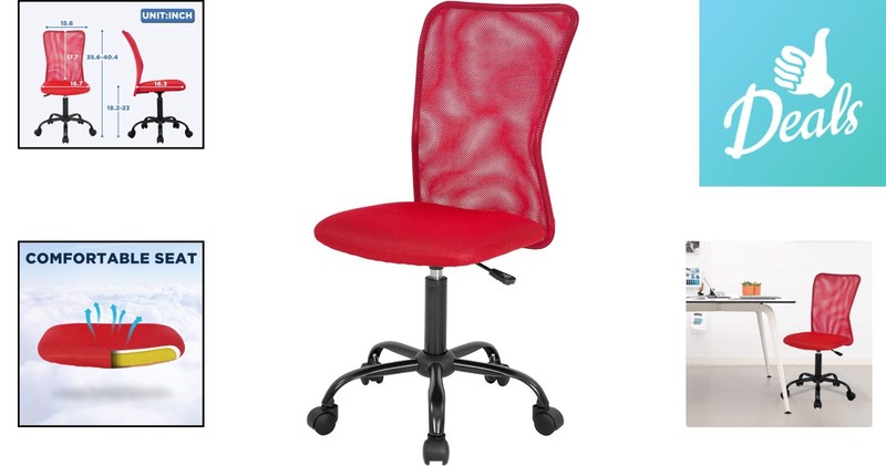 Armless Mesh Back Office Chair - Adjustable Swivel Task Chair for Home & Office gallery