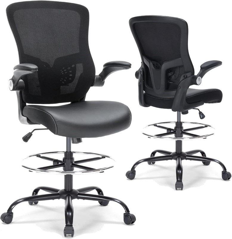 Drafting Chair Ergonomic Tall with Footrest Flip Up Arms