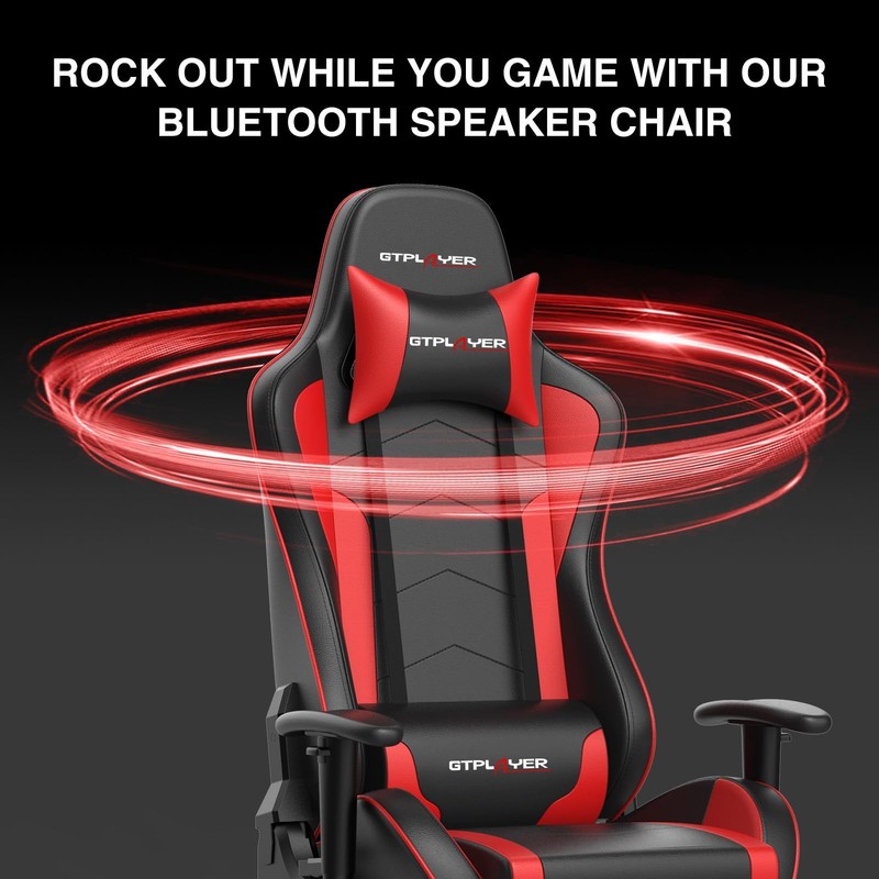 Gaming Chair with Footrest Speakers Video Game Chair Bluetooth Music Heavy Du... gallery