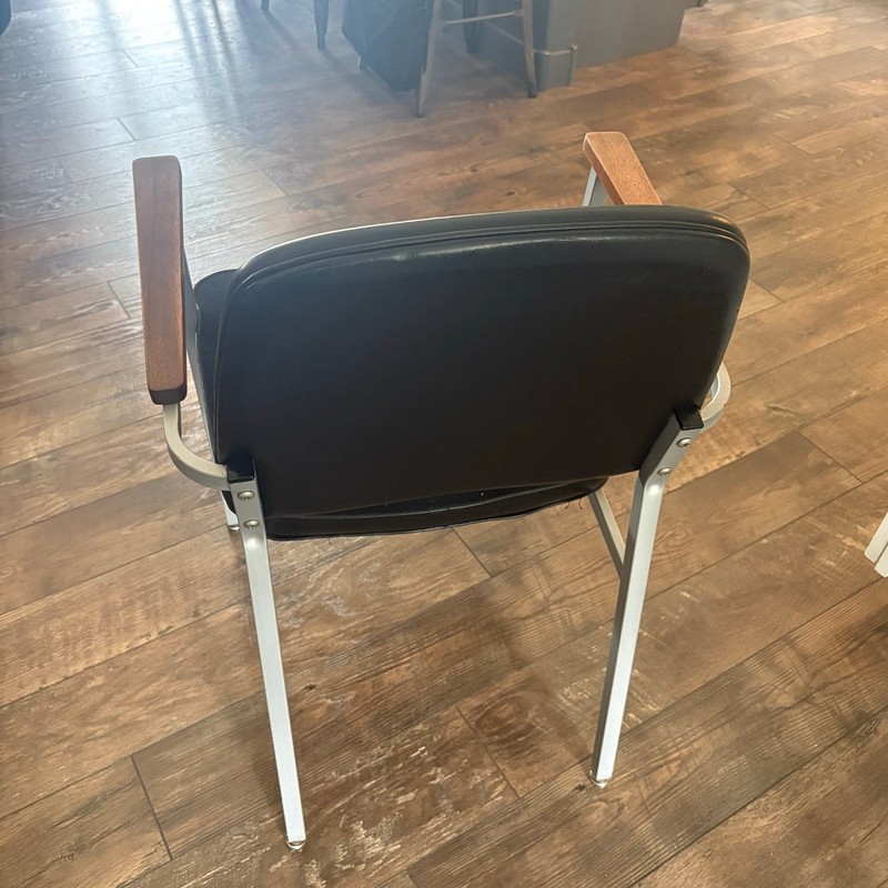 United Chair Company Black Fabric Leather Seat Walnut Arms Vintage Mid Century gallery