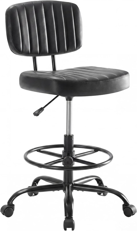 DUMOS Armless Drafting Chair, Low Back Office Seat with Adjustable Footrest Ring