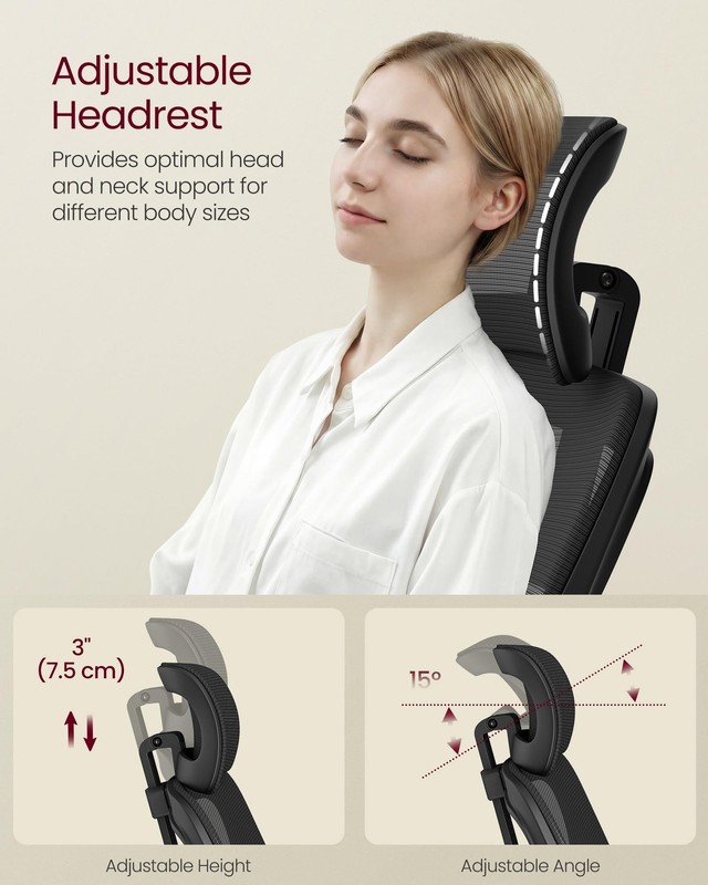 Ergonomic Mesh Office Chair with Adjustable Lumbar Support and Headrest, 90-1... gallery