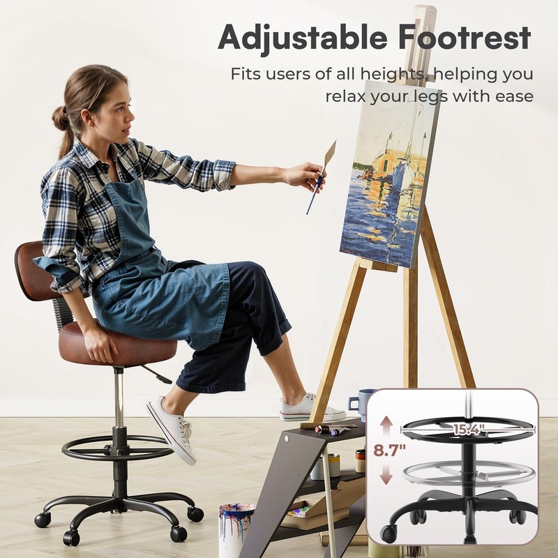 SUPERJARE Drafting Chair with Back, Adjustable Foot Rest Rolling Stool, Multi... gallery